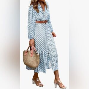 Amazon Long Sleeve Patterned Blue Dress